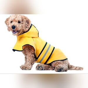 Yellow Dog Rain Jacket W/ Hood | Water Resistant Pet Raincoat | Size Large (17")